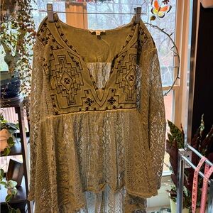 Hi-low Bohemian Lace Tunic with Embroidered Details